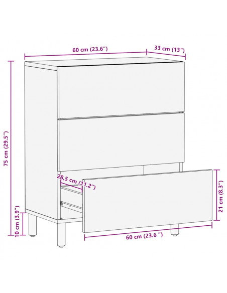 Credenza Marrone 60x33x75 cm in Legno Massello di Mango