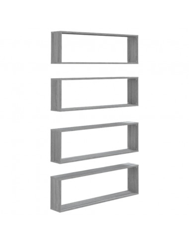 Mensole Cubo Muro 4pz Grigio Sonoma 100x15x30 Legno Multistrato
