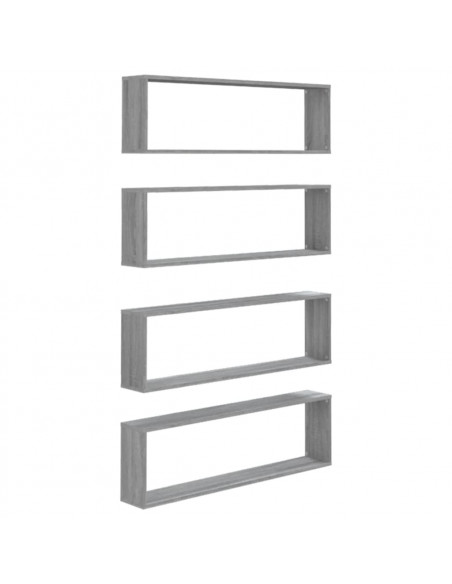 Mensole Cubo Muro 4pz Grigio Sonoma 100x15x30 Legno Multistrato