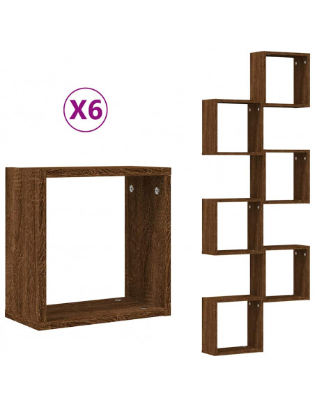Mensole a Cubo 6 pz Rovere Marrone 30x15x30 cm