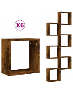 Mensole a Cubo 6 pz Rovere Fumo 30x15x30 cm 2