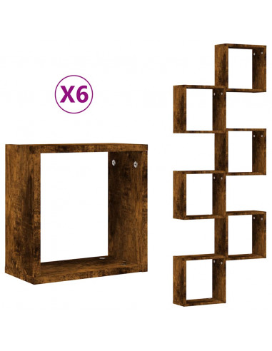 Mensole a Cubo 6 pz Rovere Fumo 30x15x30 cm