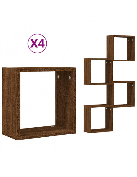 Mensole a Cubo 4 pz Rovere Marrone 30x15x30 cm