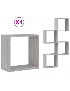 Mensole Parete a Cubo 4 pz Grigio Sonoma 30x15x30 cm 2