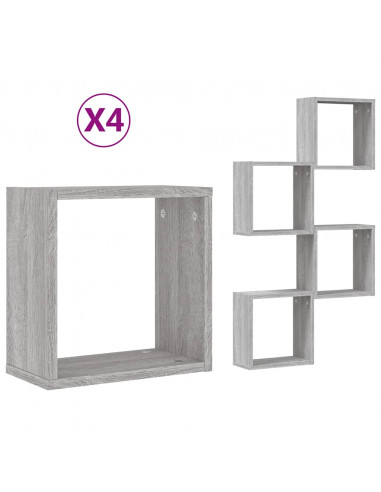 Mensole Parete a Cubo 4 pz Grigio Sonoma 30x15x30 cm