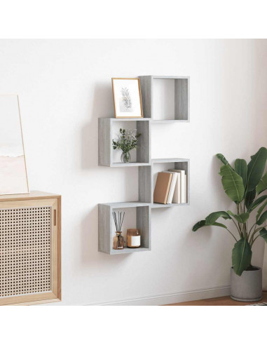 Mensole Parete a Cubo 4 pz Grigio Sonoma 30x15x30 cm