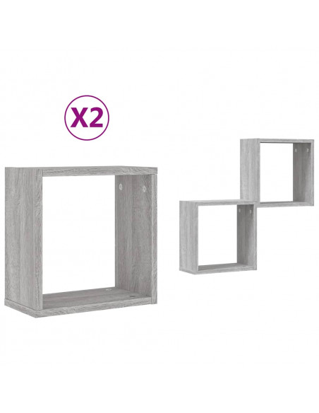 Mensole Parete a Cubo 2 pz Grigio Sonoma 30x15x30 cm