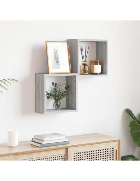 Mensole Parete a Cubo 2 pz Grigio Sonoma 30x15x30 cm