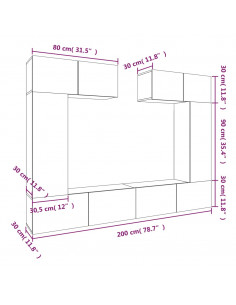 Set di Mobili Porta TV 6 pz Rovere Fumo in Legno Multistrato