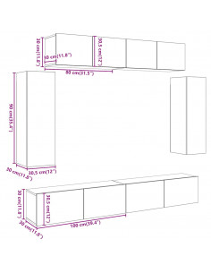 Set Mobile TV 6 pz Montato a Parete Rovere in Legno Multistrato