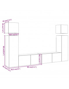 Set Mobile TV 8 pz Montato a Parete Rovere in Legno Multistrato