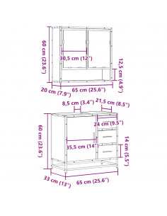 Set Mobili da Bagno 2 pz Rovere Fumo in Legno Multistrato