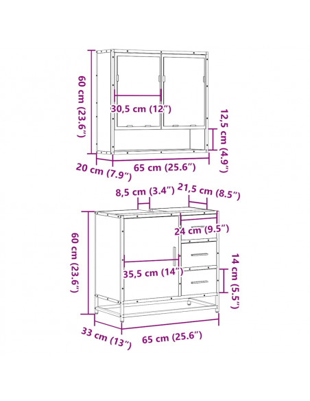 Set Mobili da Bagno 2 pz Rovere Marrone in Legno Multistrato