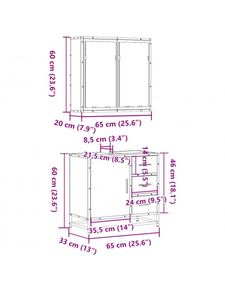 Set Mobili da Bagno 2 pz Rovere Marrone in Legno Multistrato