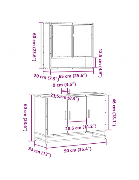 Set Mobili da Bagno 2 pz Rovere Sonoma in Legno Multistrato