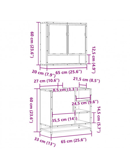 Set Mobili da Bagno 2 pz Rovere Sonoma in Legno Multistrato