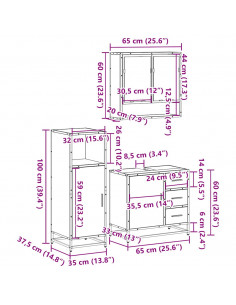 Set Mobili da Bagno 3 pz Grigio Sonoma in Legno Multistrato
