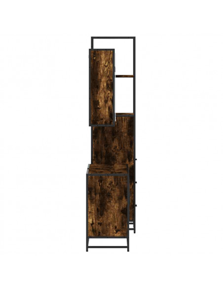 Set Mobili da Bagno 3 pz Rovere Fumo in Legno Multistrato