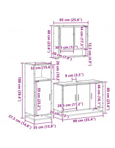 Set Mobili da Bagno 3 pz Rovere Marrone in Legno Multistrato