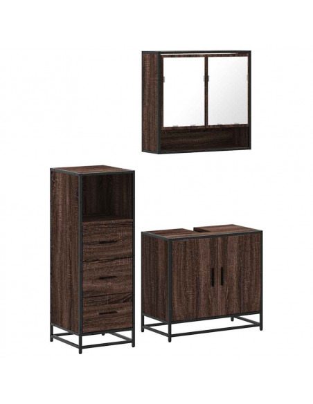 Set Mobili da Bagno 3 pz Rovere Marrone in Legno Multistrato