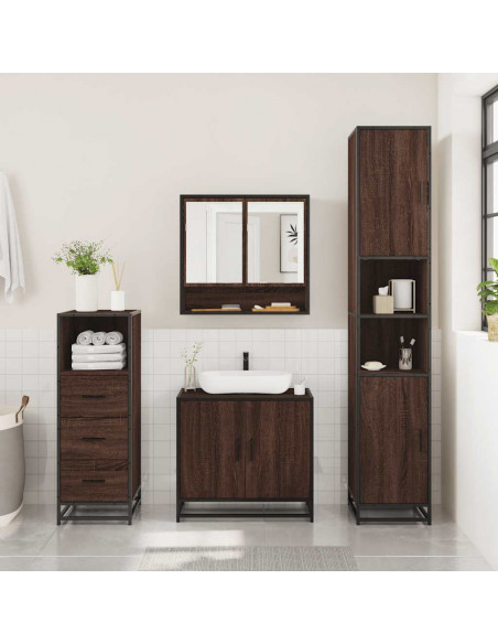 Set Mobili da Bagno 3 pz Rovere Marrone in Legno Multistrato