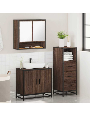 Set Mobili da Bagno 3 pz Rovere Marrone in Legno Multistrato