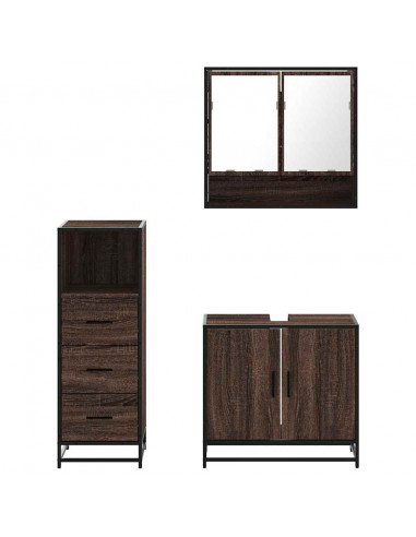 Set Mobili da Bagno 3 pz Rovere Marrone in Legno Multistrato