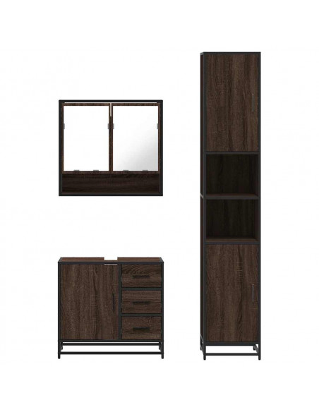 Set Mobili da Bagno 3 pz Rovere Marrone in Legno Multistrato