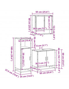 Set Mobili da Bagno 3 pz Rovere Marrone in Legno Multistrato