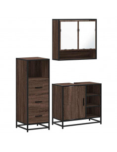 Set Mobili da Bagno 3 pz Rovere Marrone in Legno Multistrato 2