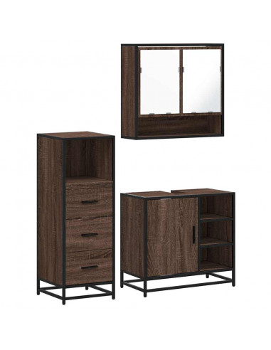 Set Mobili da Bagno 3 pz Rovere Marrone in Legno Multistrato