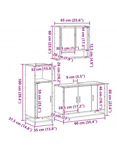 Set Mobili da Bagno 3 pz Rovere Sonoma in Legno Multistrato