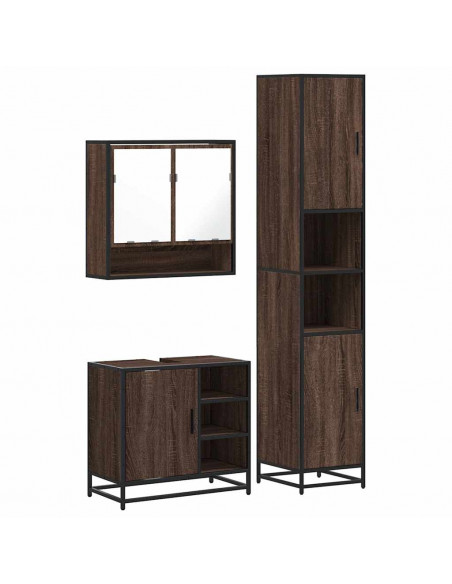 Set Mobili da Bagno 3 pz Rovere Marrone in Legno Multistrato
