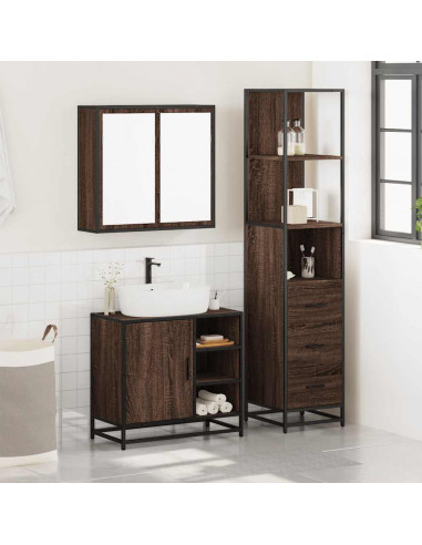 Set Mobili da Bagno 3 pz Rovere Marrone in Legno Multistrato
