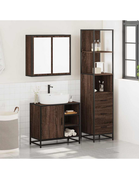 Set Mobili da Bagno 3 pz Rovere Marrone in Legno Multistrato