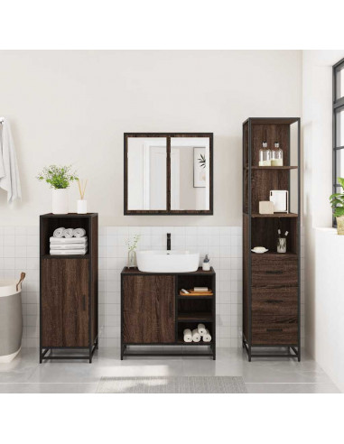 Set Mobili da Bagno 3 pz Rovere Marrone in Legno Multistrato