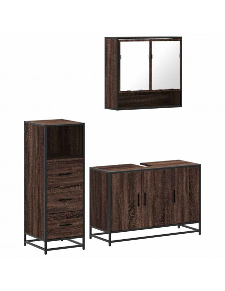 Set Mobili da Bagno 3 pz Rovere Marrone in Legno Multistrato