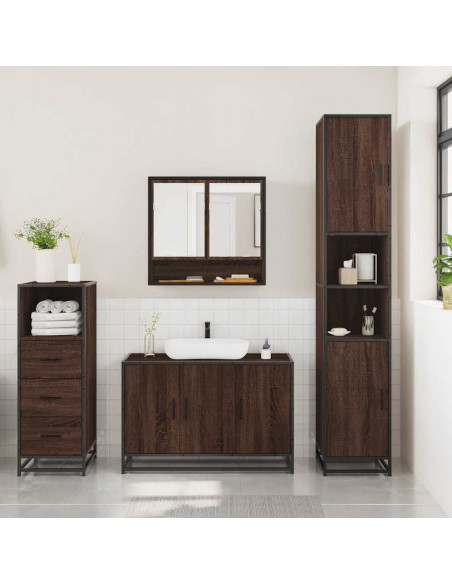 Set Mobili da Bagno 3 pz Rovere Marrone in Legno Multistrato