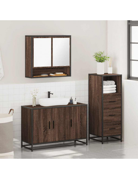 Set Mobili da Bagno 3 pz Rovere Marrone in Legno Multistrato