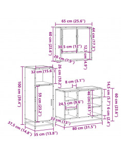 Set Mobili da Bagno 3 pz Rovere Sonoma in Legno Multistrato