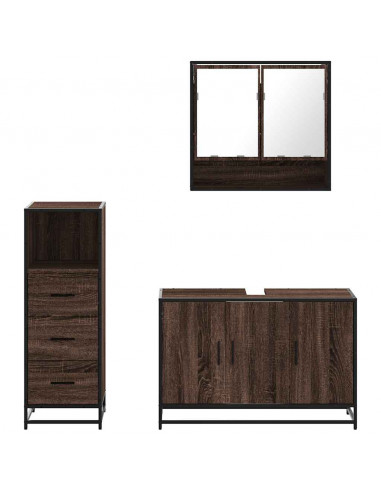 Set Mobili da Bagno 3 pz Rovere Marrone in Legno Multistrato