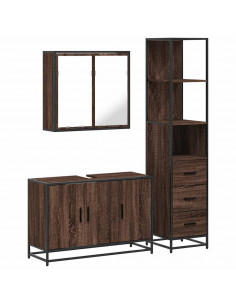 Set Mobili da Bagno 3 pz Rovere Marrone in Legno Multistrato 2