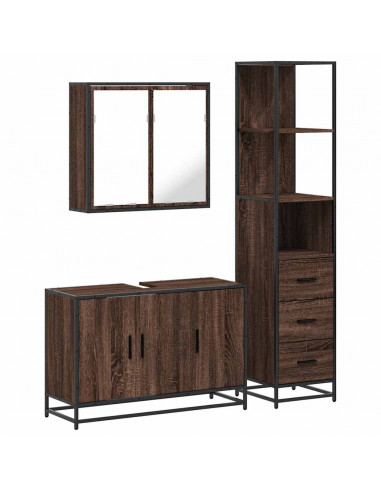 Set Mobili da Bagno 3 pz Rovere Marrone in Legno Multistrato