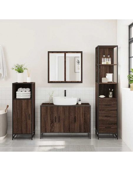 Set Mobili da Bagno 3 pz Rovere Marrone in Legno Multistrato