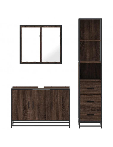 Set Mobili da Bagno 3 pz Rovere Marrone in Legno Multistrato