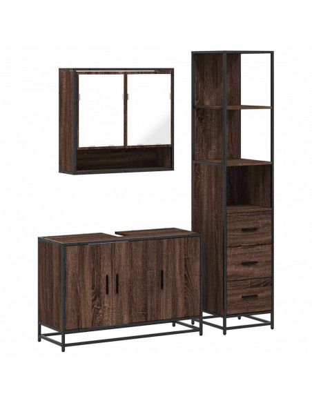 Set Mobili da Bagno 3 pz Rovere Marrone in Legno Multistrato