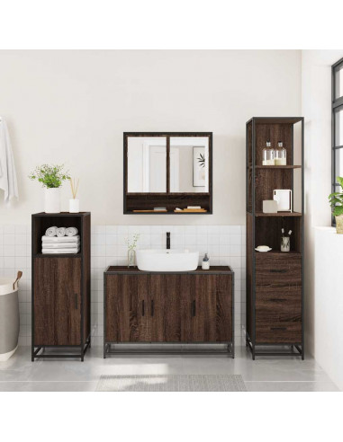 Set Mobili da Bagno 3 pz Rovere Marrone in Legno Multistrato