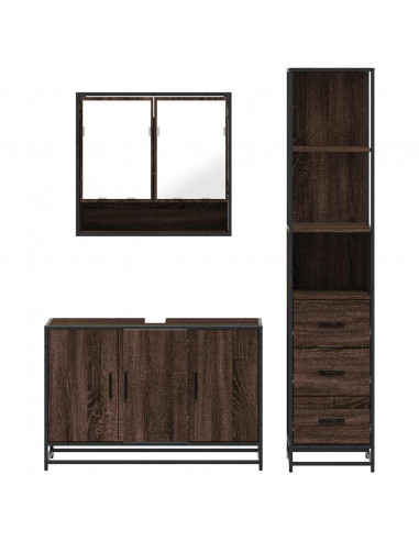 Set Mobili da Bagno 3 pz Rovere Marrone in Legno Multistrato