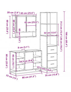 Set Mobili da Bagno 3 pz Rovere Sonoma in Legno Multistrato
