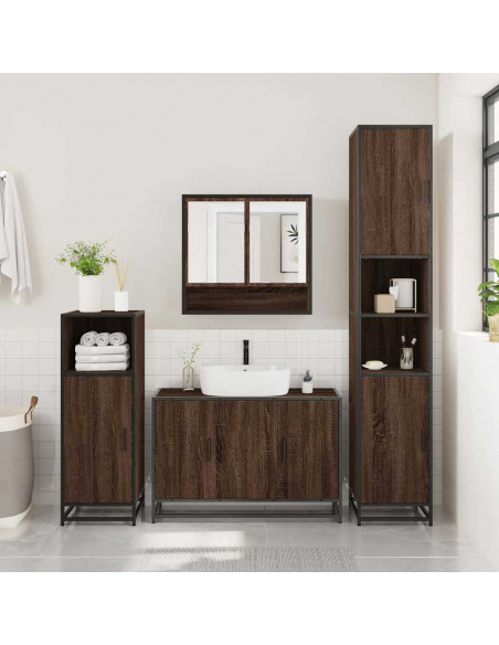 Set Mobili da Bagno 3 pz Rovere Marrone in Legno Multistrato